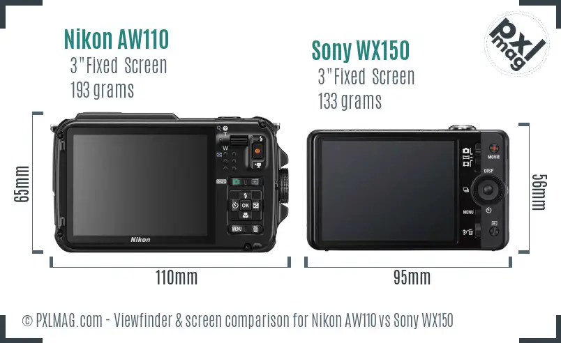 Nikon AW110 vs Sony WX150 Screen and Viewfinder comparison Nikon AW110 vs Sony WX150 Screen and Viewfinder comparison