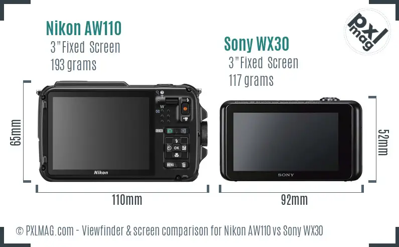 Nikon AW110 vs Sony WX30 Screen and Viewfinder comparison
