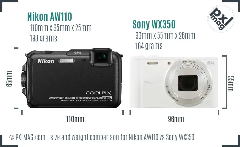 Nikon AW110 vs Sony WX350 size comparison