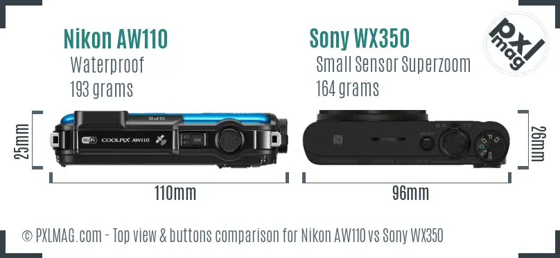 Nikon AW110 vs Sony WX350 top view buttons comparison