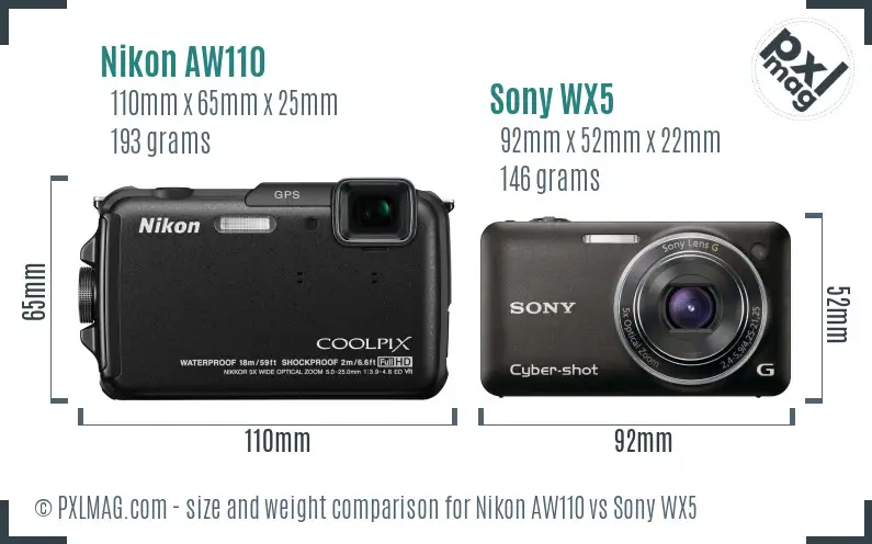 Nikon AW110 vs Sony WX5 size comparison