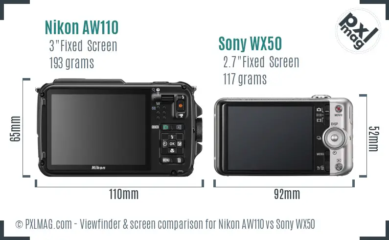 Nikon AW110 vs Sony WX50 Screen and Viewfinder comparison
