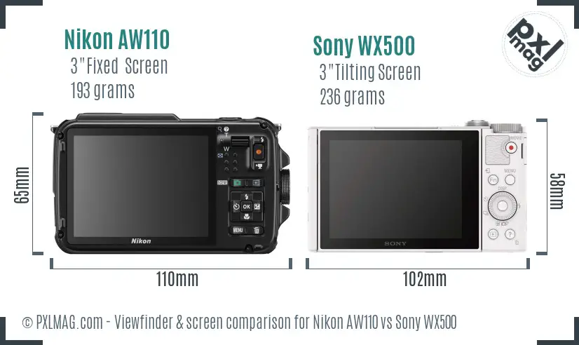 Nikon AW110 vs Sony WX500 Screen and Viewfinder comparison