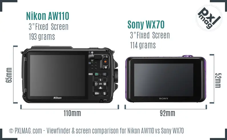 Nikon AW110 vs Sony WX70 Screen and Viewfinder comparison