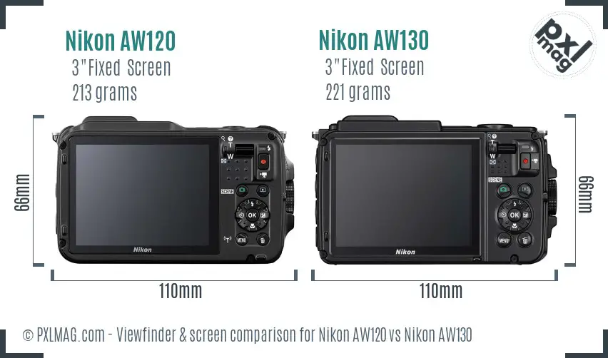 Nikon AW120 vs Nikon AW130 Screen and Viewfinder comparison