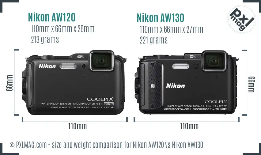 Nikon AW120 vs Nikon AW130 size comparison