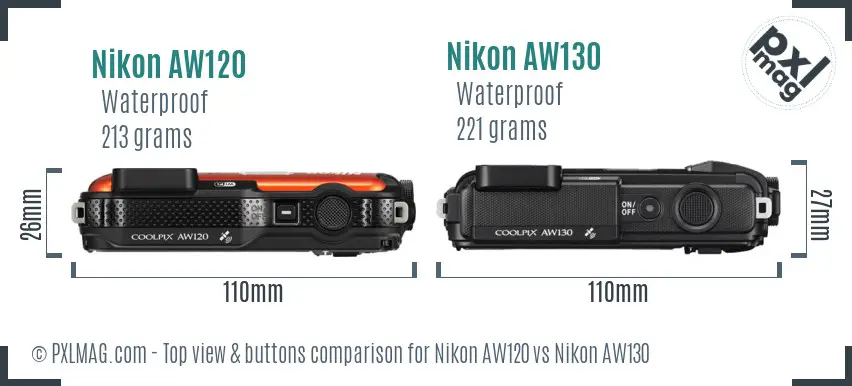 Nikon AW120 vs Nikon AW130 top view buttons comparison
