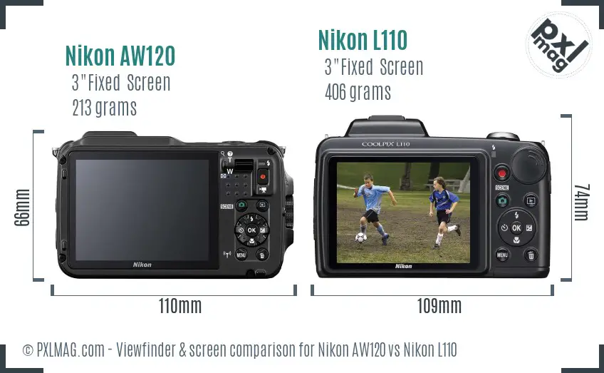 Nikon AW120 vs Nikon L110 Screen and Viewfinder comparison