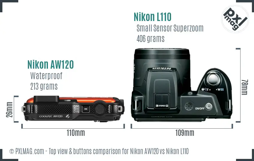 Nikon AW120 vs Nikon L110 top view buttons comparison