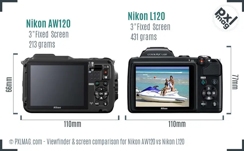 Nikon AW120 vs Nikon L120 Screen and Viewfinder comparison