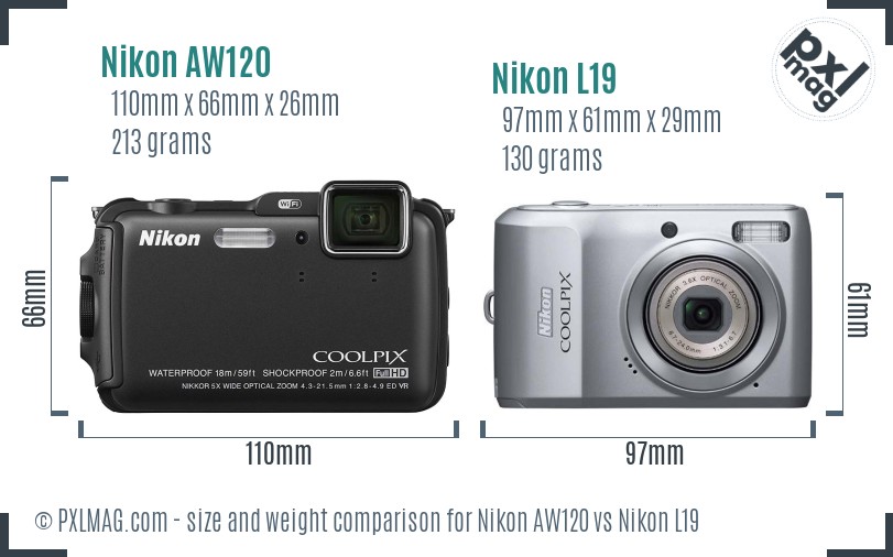 Nikon AW120 vs Nikon L19 size comparison