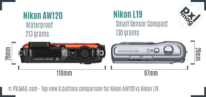 Nikon AW120 vs Nikon L19 top view buttons comparison
