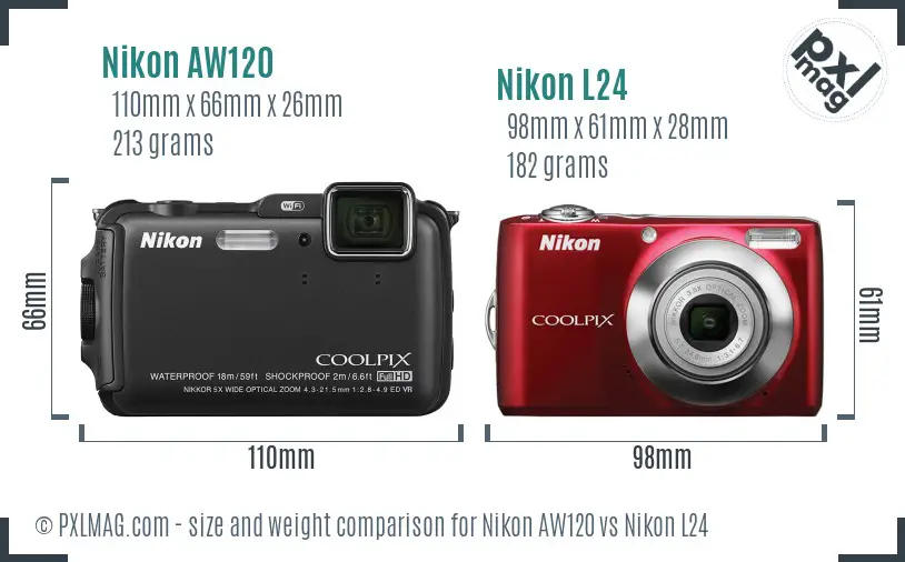 Nikon AW120 vs Nikon L24 size comparison Nikon AW120 vs Nikon L24 size comparison