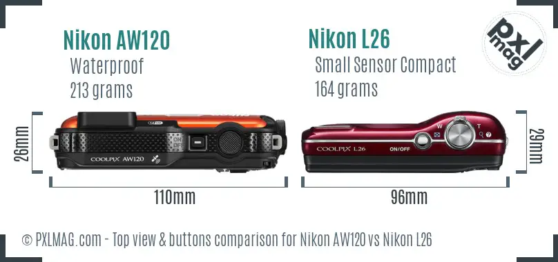 Nikon AW120 vs Nikon L26 top view buttons comparison Nikon AW120 vs Nikon L26 top view buttons comparison