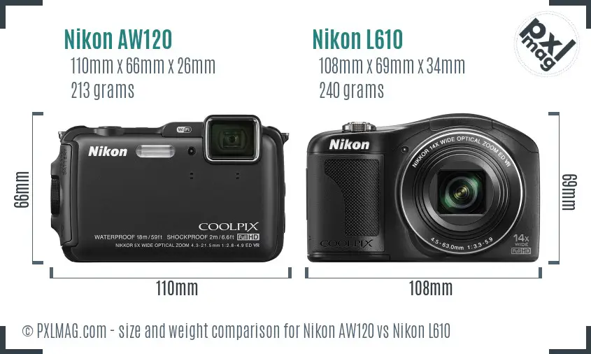 Nikon AW120 vs Nikon L610 size comparison Nikon AW120 vs Nikon L610 size comparison
