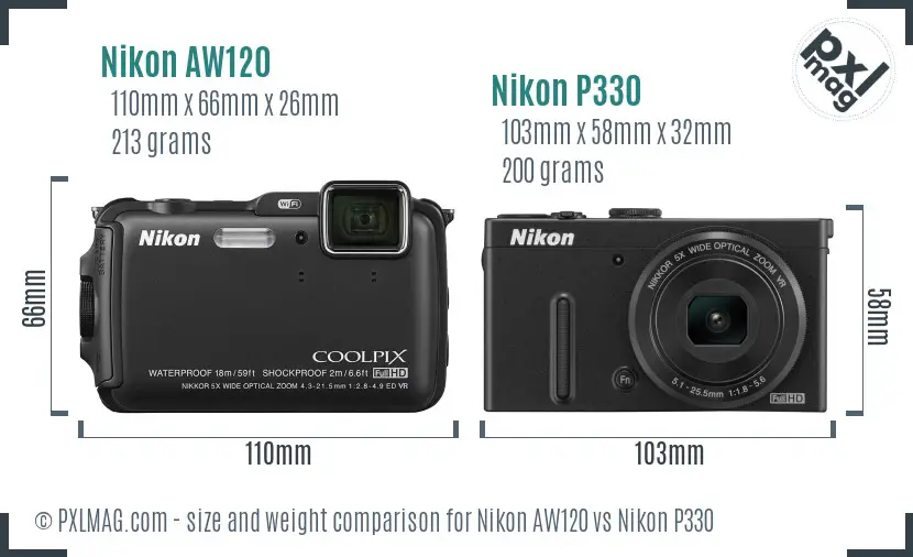 Nikon AW120 vs Nikon P330 size comparison Nikon AW120 vs Nikon P330 size comparison