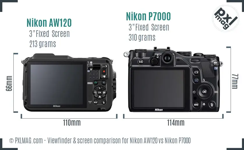 Nikon AW120 vs Nikon P7000 Screen and Viewfinder comparison