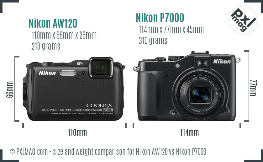 Nikon AW120 vs Nikon P7000 size comparison