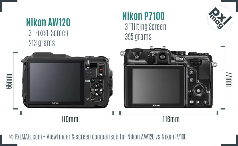 Nikon AW120 vs Nikon P7100 Screen and Viewfinder comparison