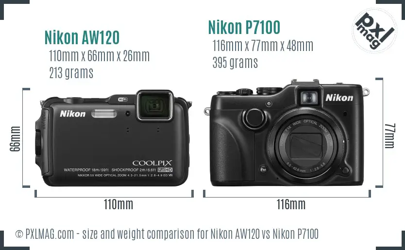 Nikon AW120 vs Nikon P7100 size comparison