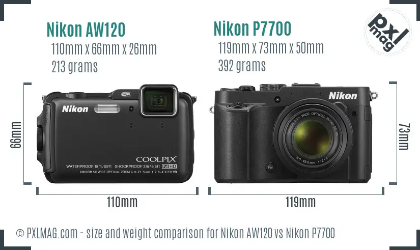 Nikon AW120 vs Nikon P7700 size comparison
