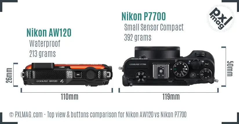 Nikon AW120 vs Nikon P7700 top view buttons comparison