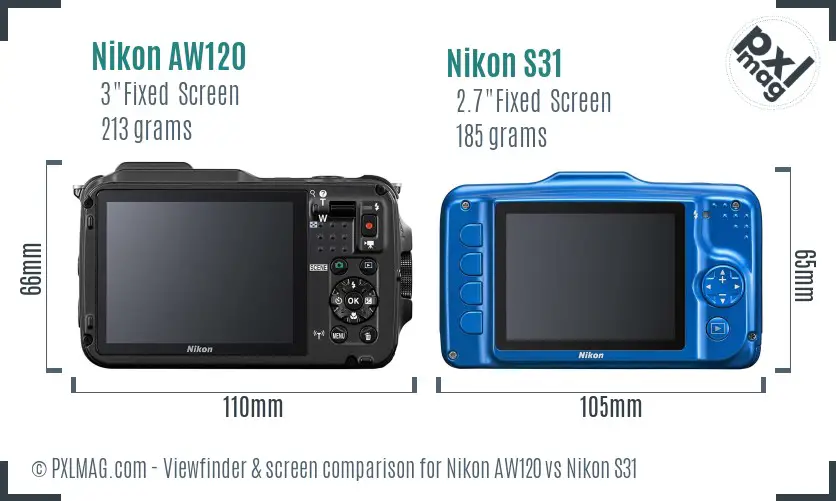 Nikon AW120 vs Nikon S31 Screen and Viewfinder comparison