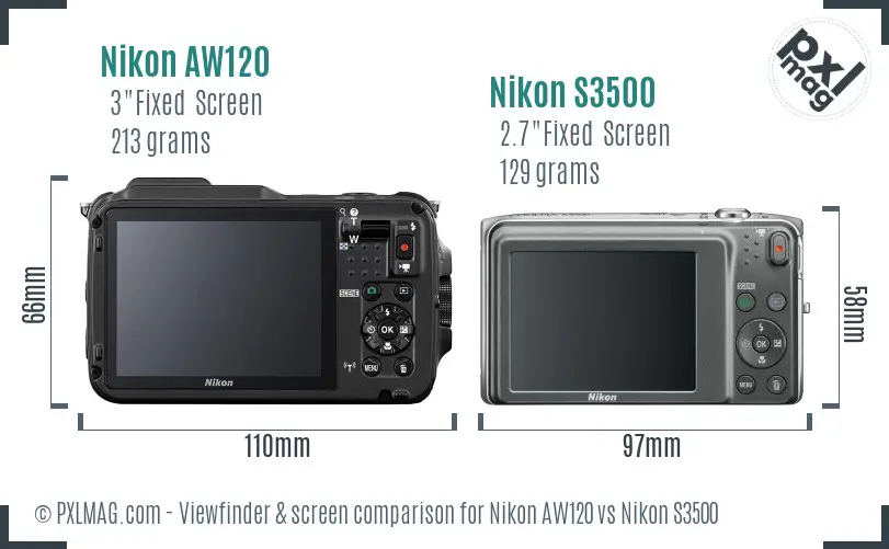 Nikon AW120 vs Nikon S3500 Screen and Viewfinder comparison Nikon AW120 vs Nikon S3500 Screen and Viewfinder comparison