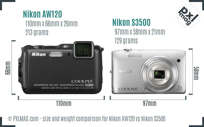 Nikon AW120 vs Nikon S3500 size comparison Nikon AW120 vs Nikon S3500 size comparison