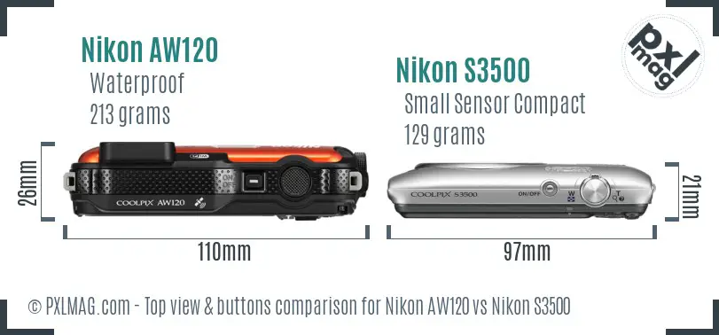 Nikon AW120 vs Nikon S3500 top view buttons comparison Nikon AW120 vs Nikon S3500 top view buttons comparison