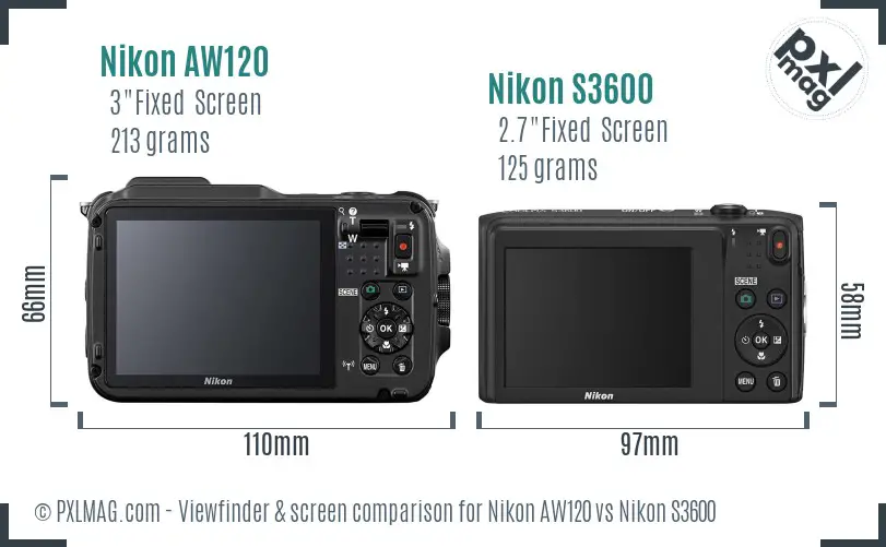 Nikon AW120 vs Nikon S3600 Screen and Viewfinder comparison Nikon AW120 vs Nikon S3600 Screen and Viewfinder comparison