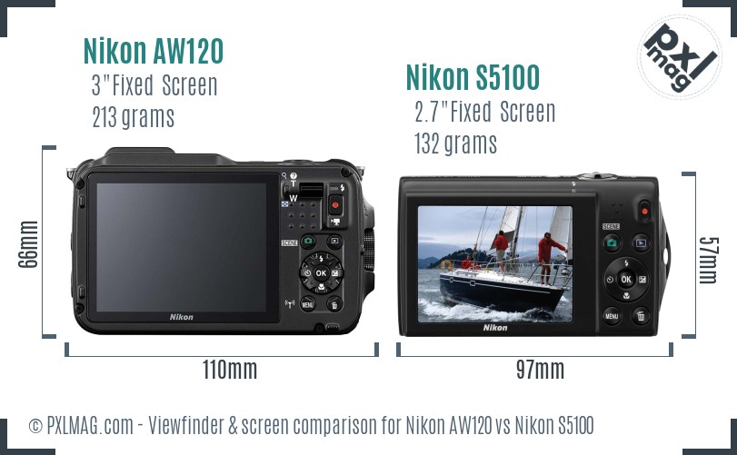Nikon AW120 vs Nikon S5100 Screen and Viewfinder comparison