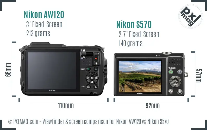 Nikon AW120 vs Nikon S570 Screen and Viewfinder comparison