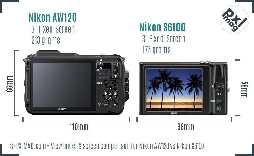Nikon AW120 vs Nikon S6100 Screen and Viewfinder comparison