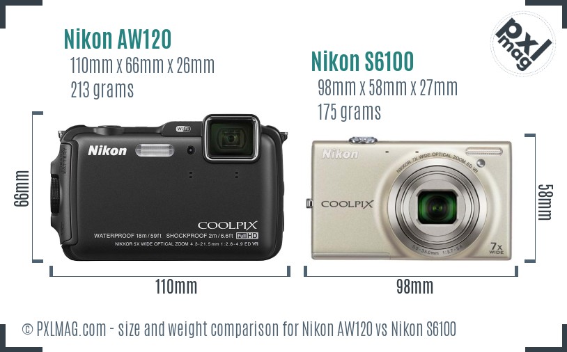 Nikon AW120 vs Nikon S6100 size comparison