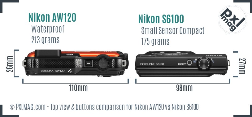 Nikon AW120 vs Nikon S6100 top view buttons comparison