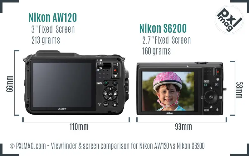 Nikon AW120 vs Nikon S6200 Screen and Viewfinder comparison