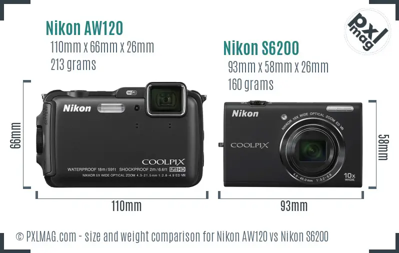 Nikon AW120 vs Nikon S6200 size comparison