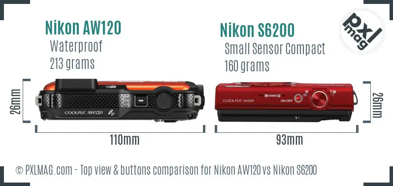 Nikon AW120 vs Nikon S6200 top view buttons comparison
