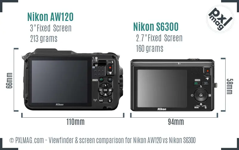 Nikon AW120 vs Nikon S6300 Screen and Viewfinder comparison