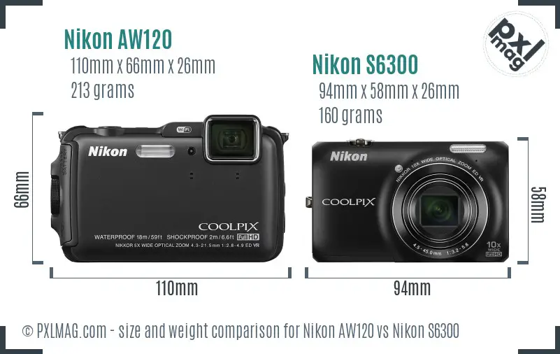 Nikon AW120 vs Nikon S6300 size comparison