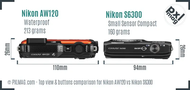 Nikon AW120 vs Nikon S6300 top view buttons comparison