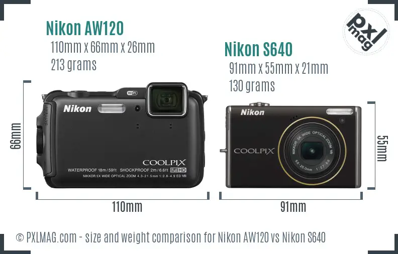 Nikon AW120 and Nikon S640 size comparison