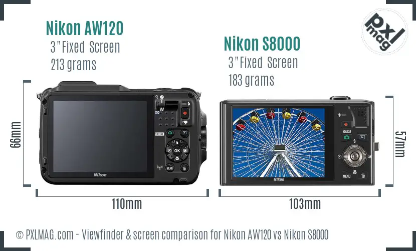 Nikon AW120 vs Nikon S8000 Screen and Viewfinder comparison Nikon AW120 vs Nikon S8000 Screen and Viewfinder comparison