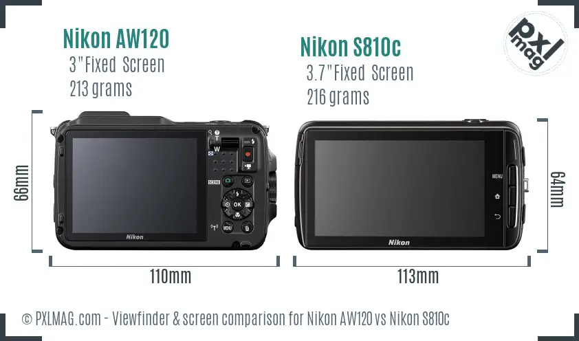 Nikon AW120 vs Nikon S810c Screen and Viewfinder comparison