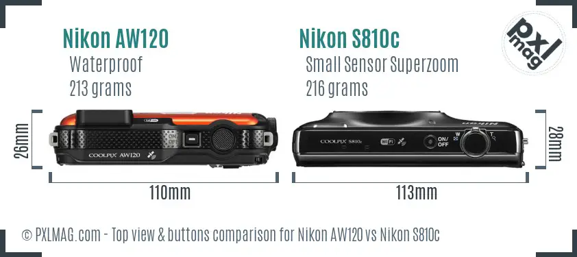 Nikon AW120 vs Nikon S810c top view buttons comparison