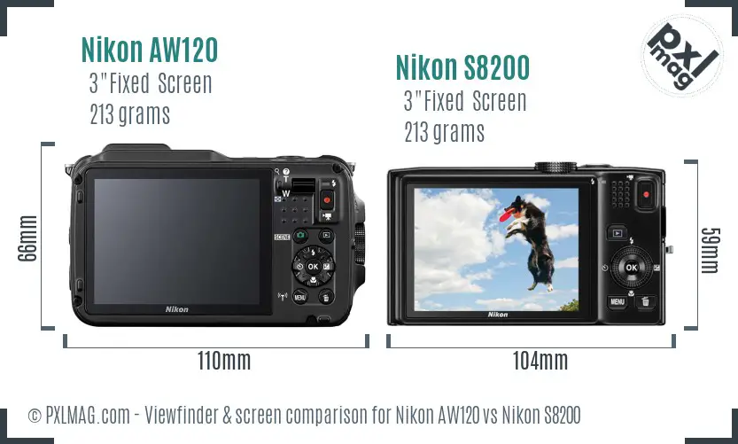 Nikon AW120 vs Nikon S8200 Screen and Viewfinder comparison