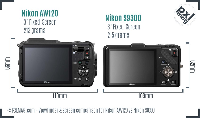 Nikon AW120 vs Nikon S9300 Screen and Viewfinder comparison