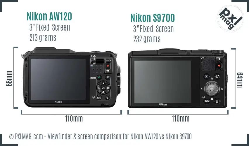 Nikon AW120 vs Nikon S9700 Screen and Viewfinder comparison