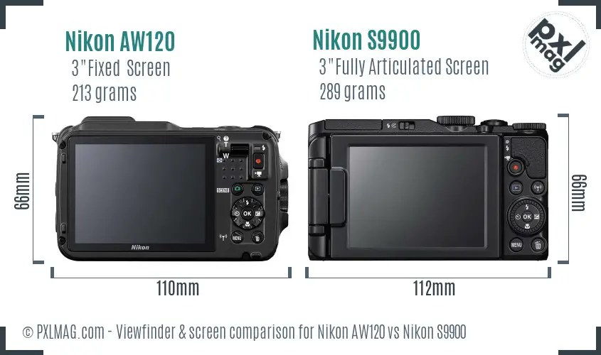 Nikon AW120 vs Nikon S9900 Screen and Viewfinder comparison